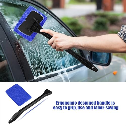 Miniatura 3 de TOPINCN Herramienta para parabrisas, limpiador de ventanas de coche con mango irrompible extensible de largo alcance y paño de microfibra lavable