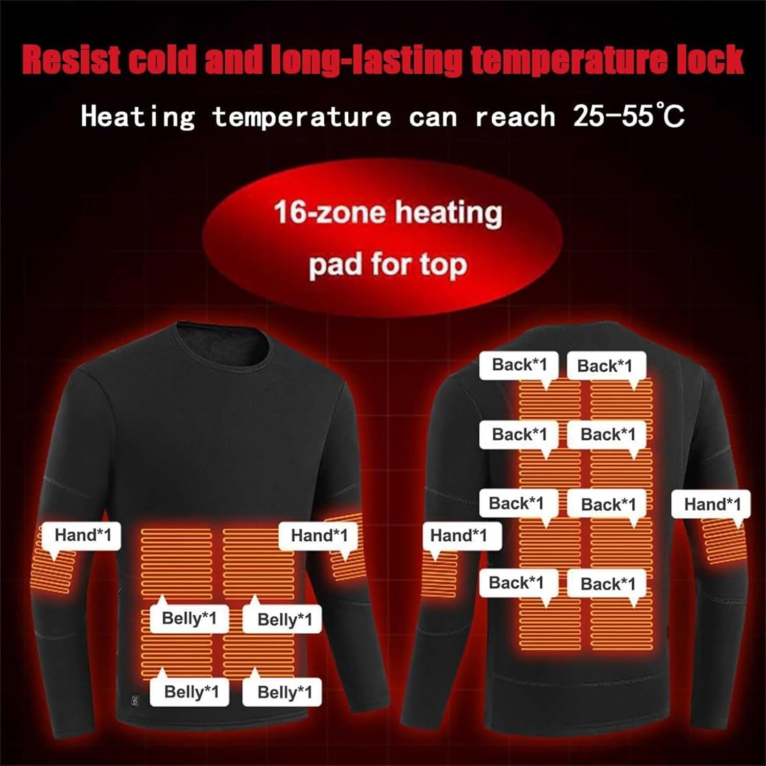 USB Heated Thermal Underwear Tops Washable Warm Trousers Leggings, 16 Heating Zones for Motorcycle Riding