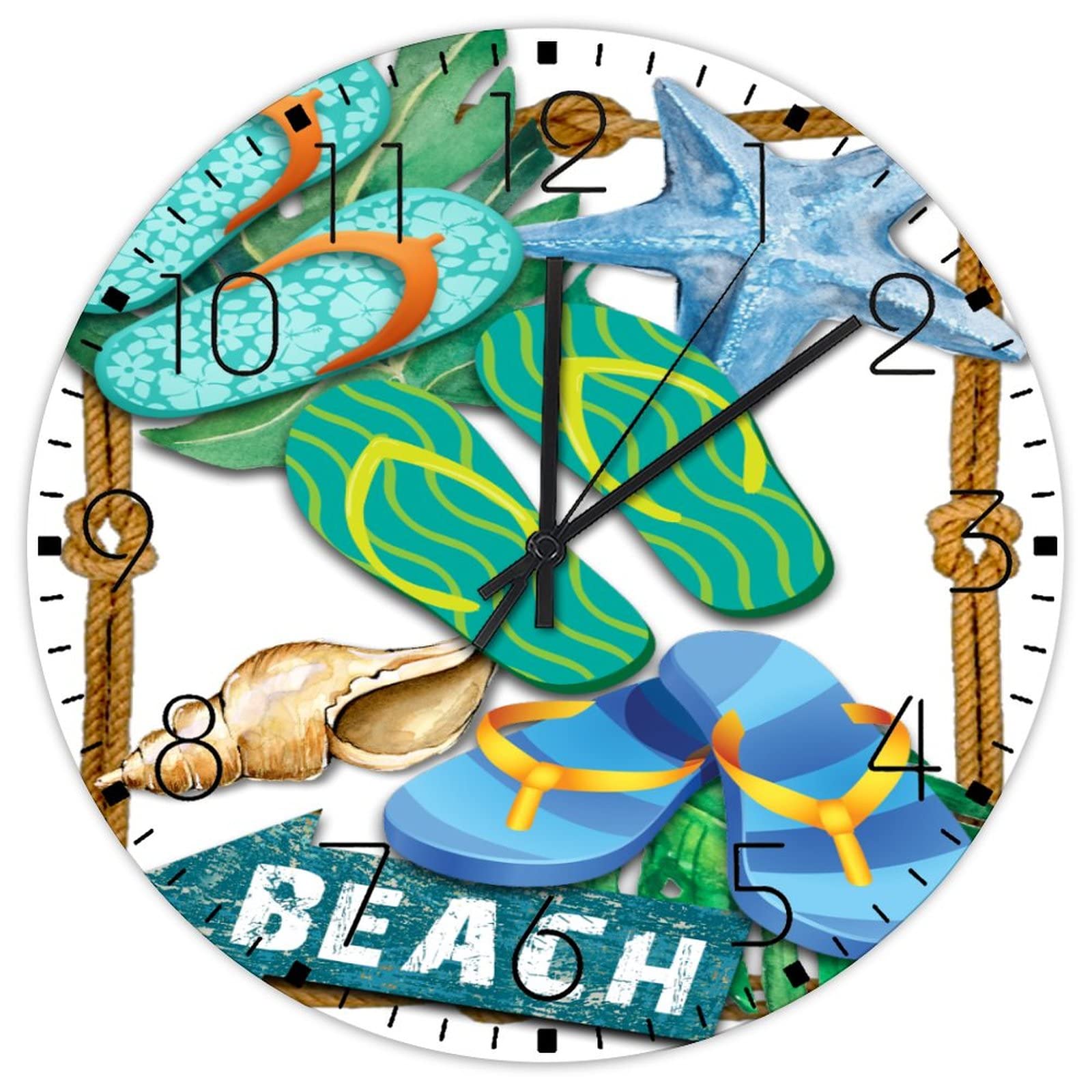 Horloge murale en bois silencieuse au design océan tropical de 30 cm