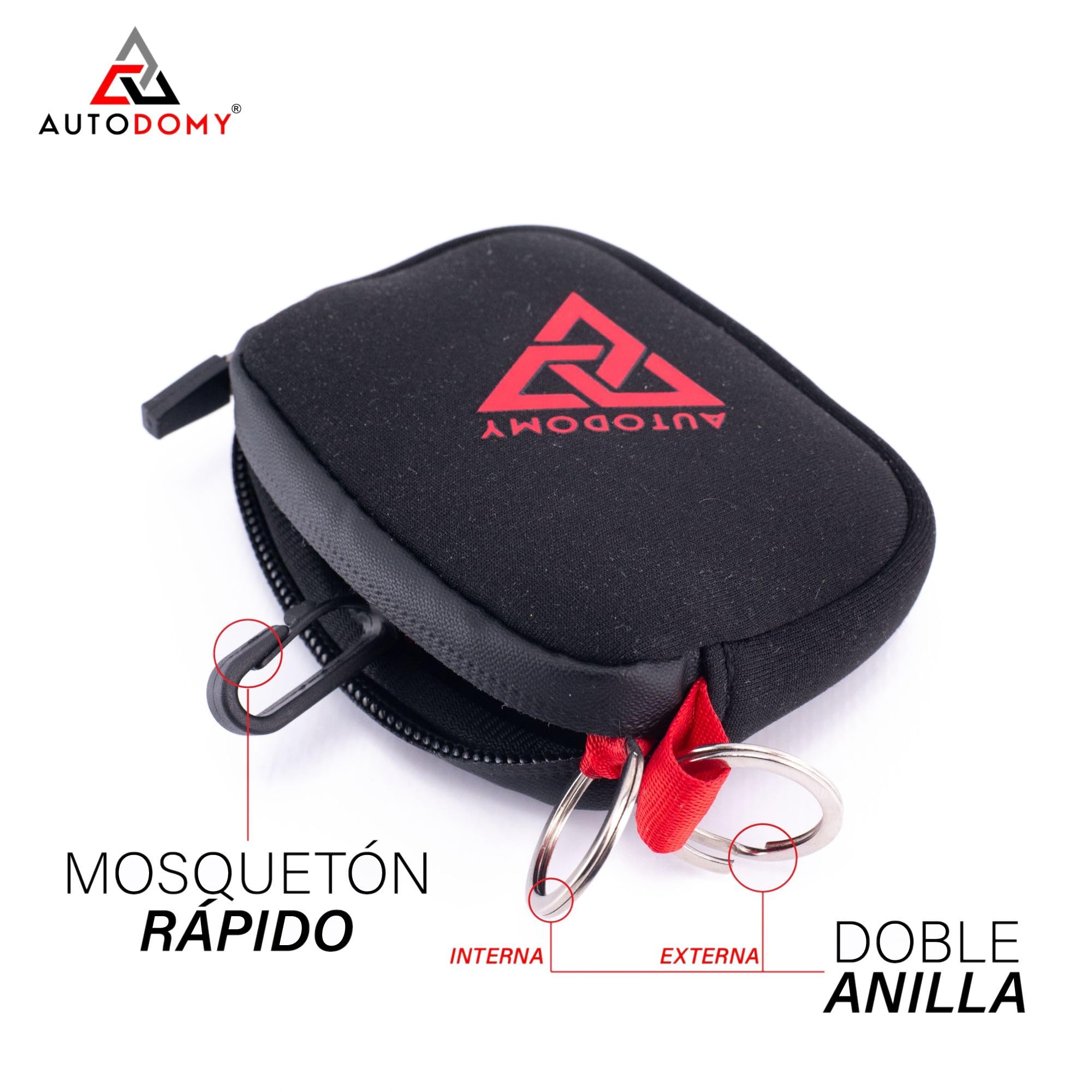 Autodomy Llavero para Moto Impermeable Neopreno Negro Rojo Porta Llaves con Anilla Mosquetón