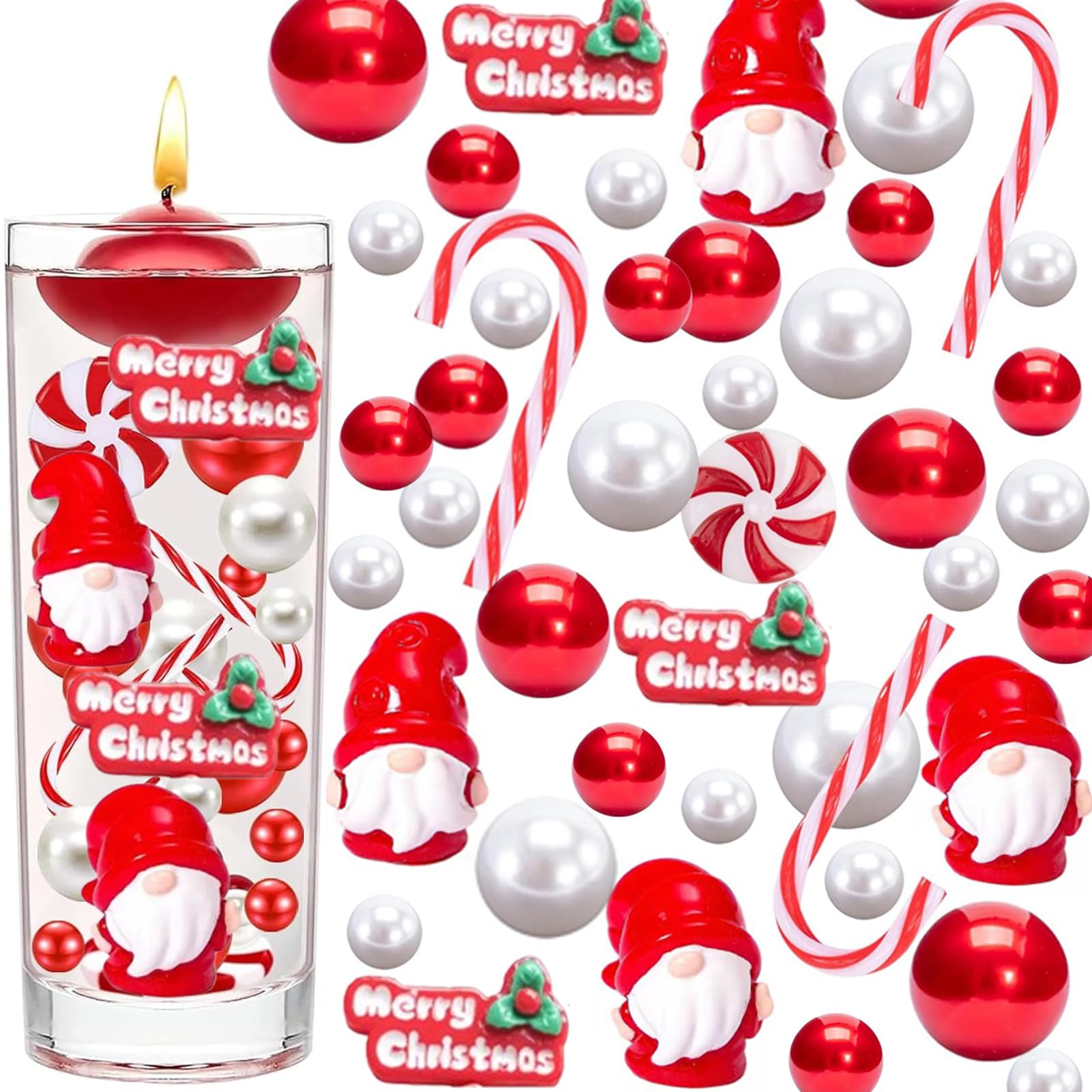Relleno flotante de Navidad para jarrón decorativo con bastones de caramelo Cqueni de 139 piezas