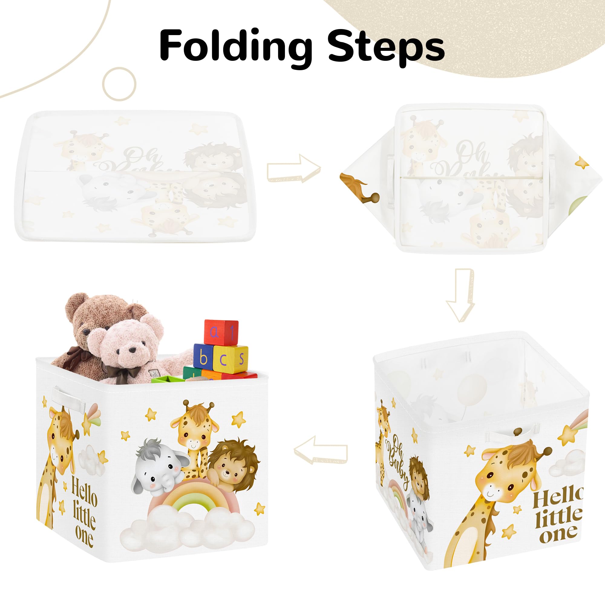Set di 3 Cubi Portaoggetti Ripiegabili Animale da Sogno Giraffa 30x30x30 cm