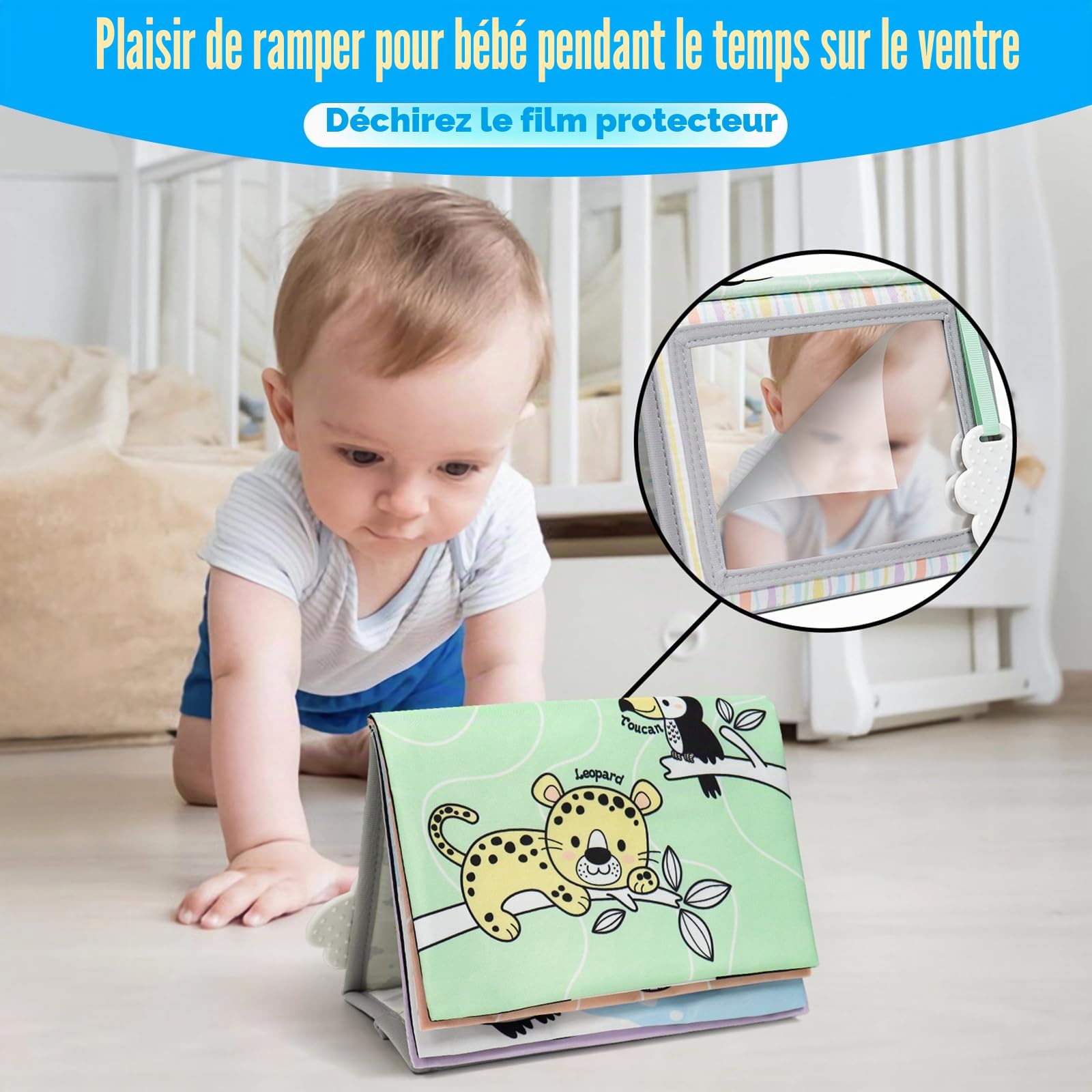 Dr.Rapeti Miroir Bebe Eveil, Miroir Montessori Jouet Noir et Blanc, Jouets Sensoriels avec Livre en Tissu Doux, Jouet avec Motif Contrasté for 0+