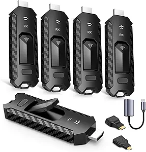 Wireless HDMI PRO- Transmitter and Four Receiver, Portable Multi-TVs Extender Kit, Plug and Play, Heat-Control, 5.8G/2.4G @60Hz 165FT/50M, Stream Video Wirelessly from Laptop to Multiple HDTVs/Monitor