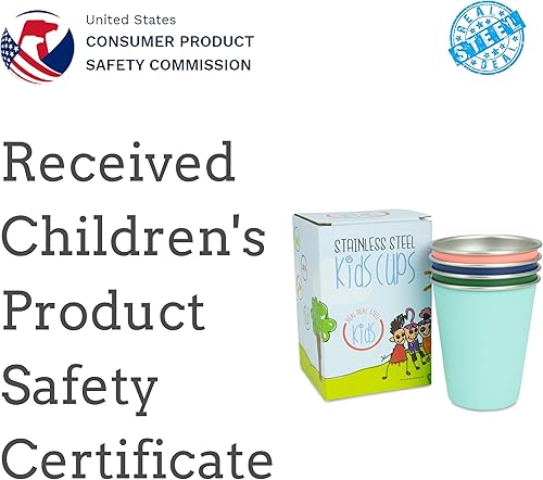 Miniatura 5 de Vasos de acero inoxidable para niños, juego de 4, vasos de metal para niños y niños, vasos de alta calidad de 10 onzas en colores divertidos, sin