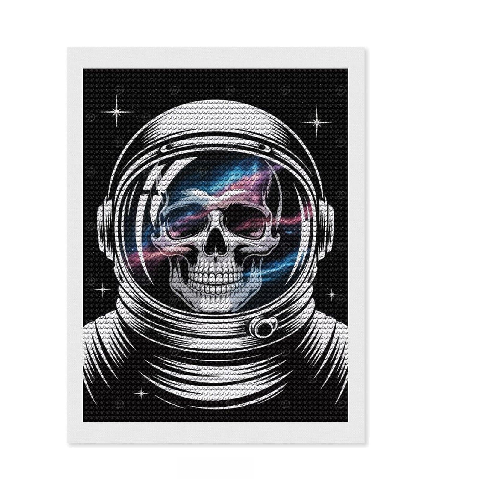 Junmoney Astronaut Skull with Galaxy Reflection Diamond Painting Kit 12"x16", Bedroom Decor, Round Gems, Full Kit Included, Relaxing Handmade Project