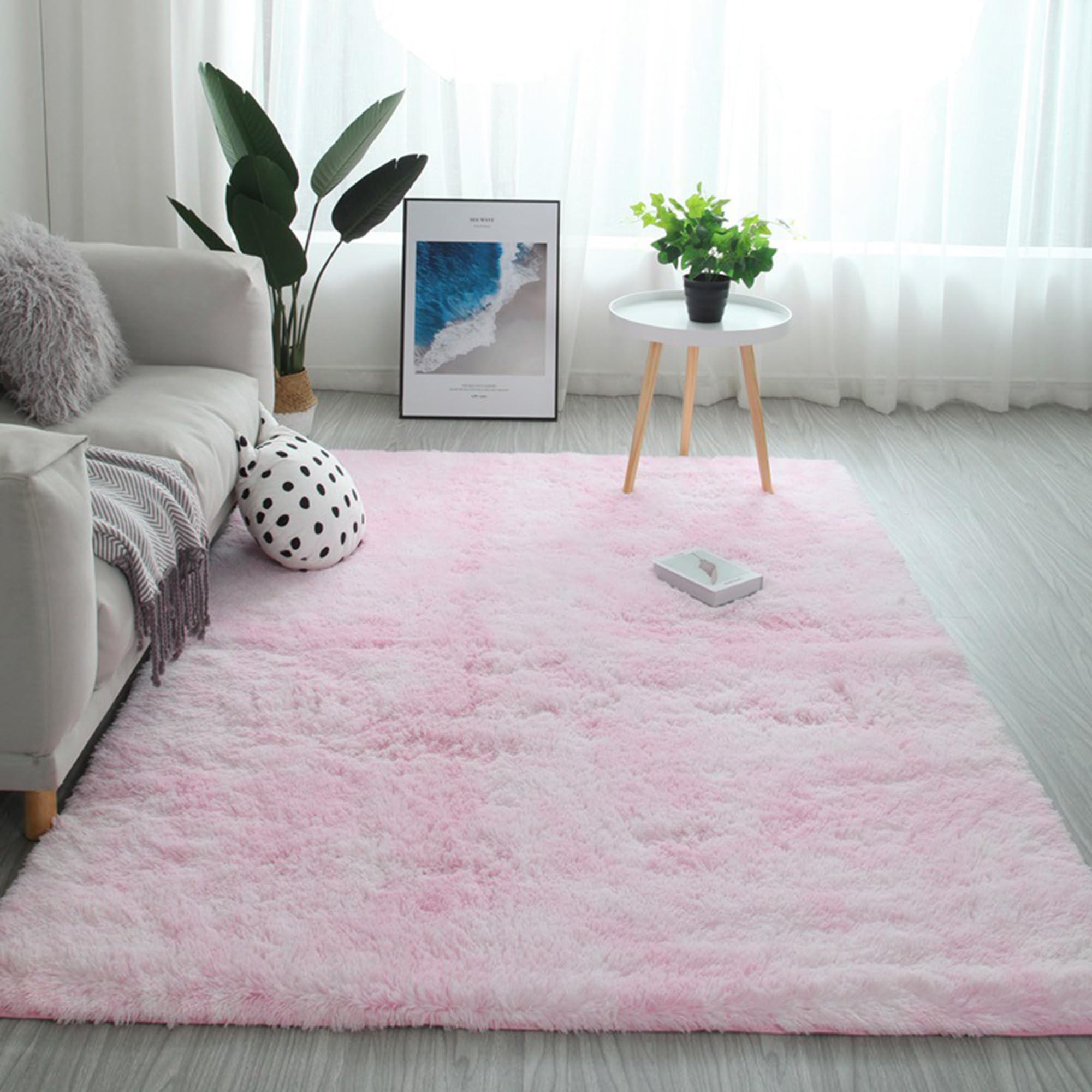 Tapis de salon lavable et antidérapant rose 200x250 cm