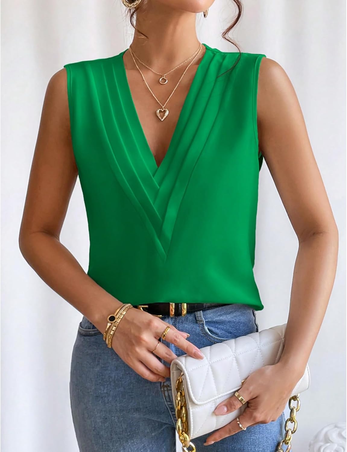 Sleeveless Chiffon Tops for Women Summer Triple V-neck T Shirts Business Office Dressy Outfit Blouse - Image 4