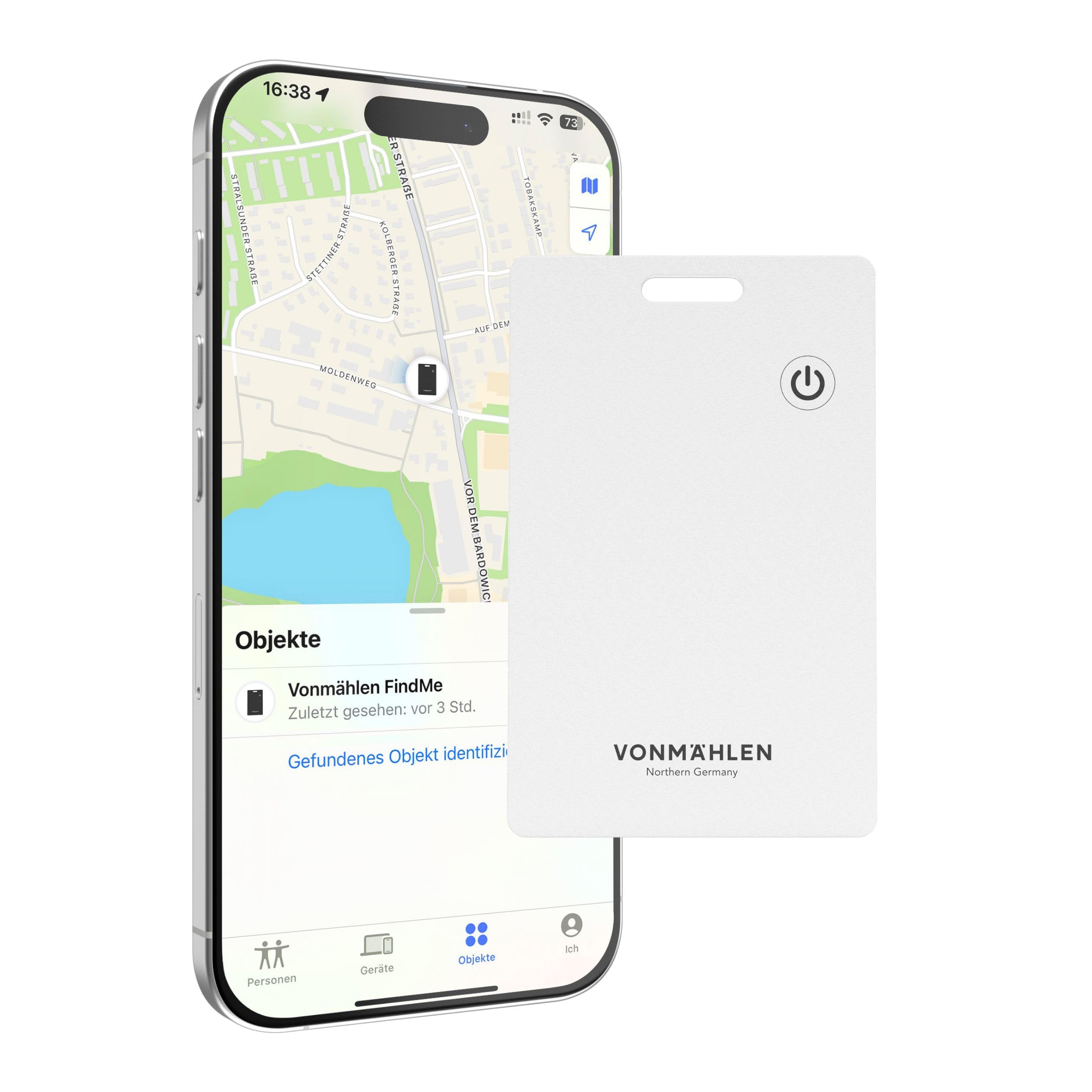 Vonmählen FindMe - Localisateur Bluetooth Ultra-Fin, Compatible avec Le réseau FindMy Apple, Recharge sans Fil, résistant à l'eau IP67 - Blanc
