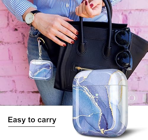 Miniatura 6 de JIAXIUFEN Funda compatible con AirPods con purpurina dorada, diseño de mármol, lindo protector completo de silicona TPU para mujeres y niñas, funda