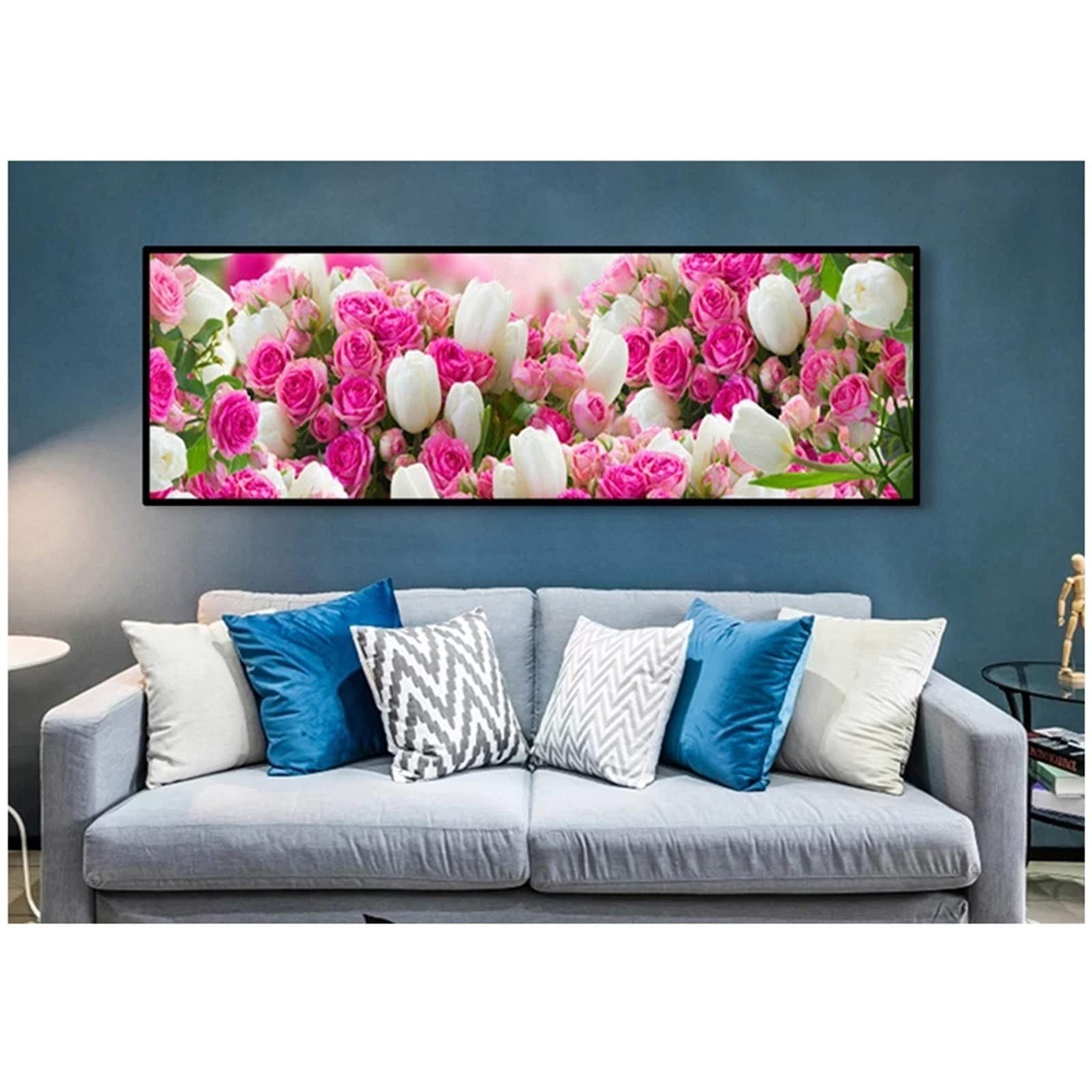 Peinture diamant broderie 5D DIY fleurs rose grand format point de croix