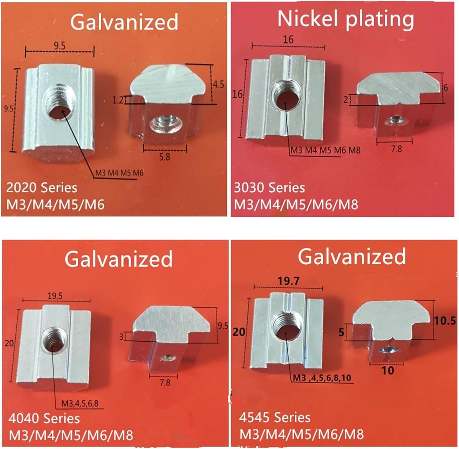 M3 M4 M5 M6 M8 M10 T Block Square Nuts T-Track Sliding Hammer Nut for Fastener Aluminum Profile 2020 3030 4040 4545(50pcs,20 Series - M6)