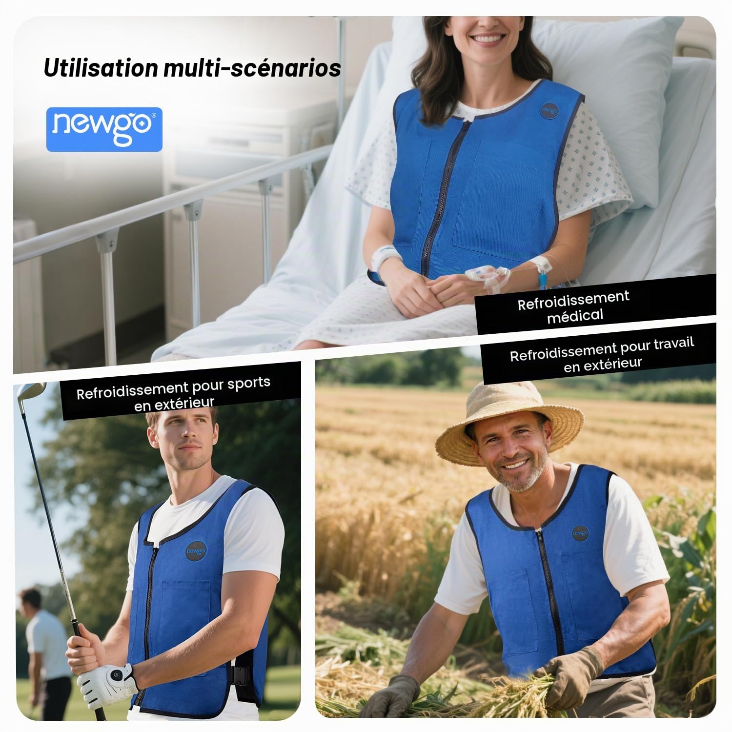 NEWGO Gilet de refroidissement Ice Vest, Refroidissement rapide en été chaud, Gilet de refroidissement réglable pour hommes en été, Vêtement de travail extérieur pour femmes à refroidissement