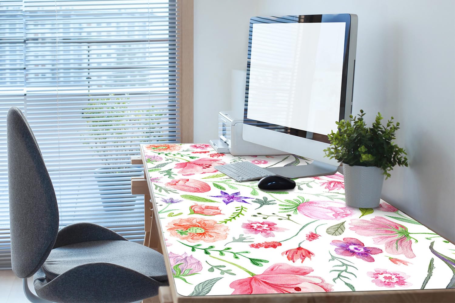 Sottomano da Scrivania 120x60 cm per Ufficio e Casa Impermeabile Protezione e Decorazione Superficie Protettiva Antiscivolo Facile da Pulire in Vinile PVC - Fiori dipinti