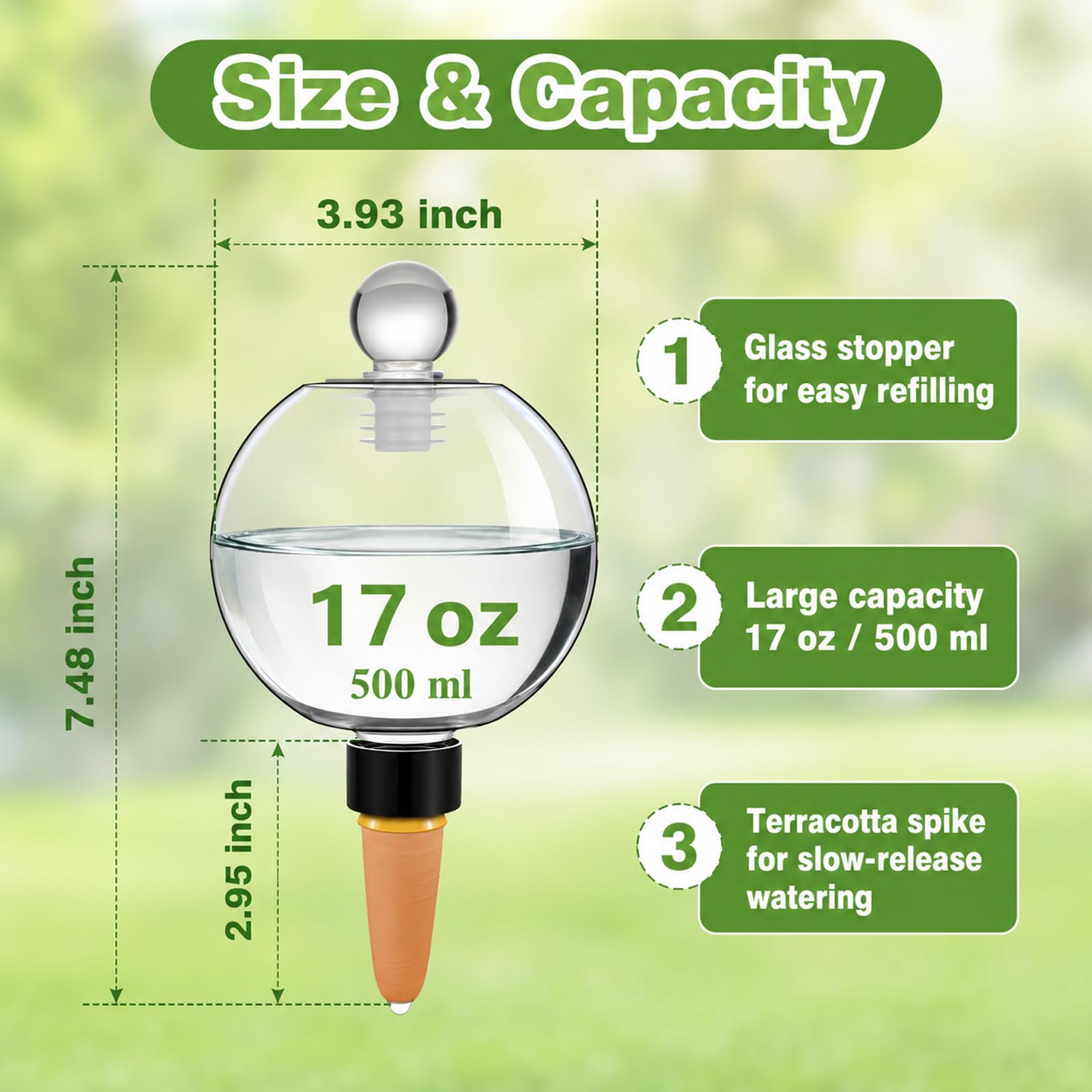 Lot de 4 globes d'arrosage automatique extra larges de 481,9 g – Ampoules d'eau en plastique, dispositifs d'arrosage des plantes intérieur/extérieur pour irrigation goutte à goutte automatique