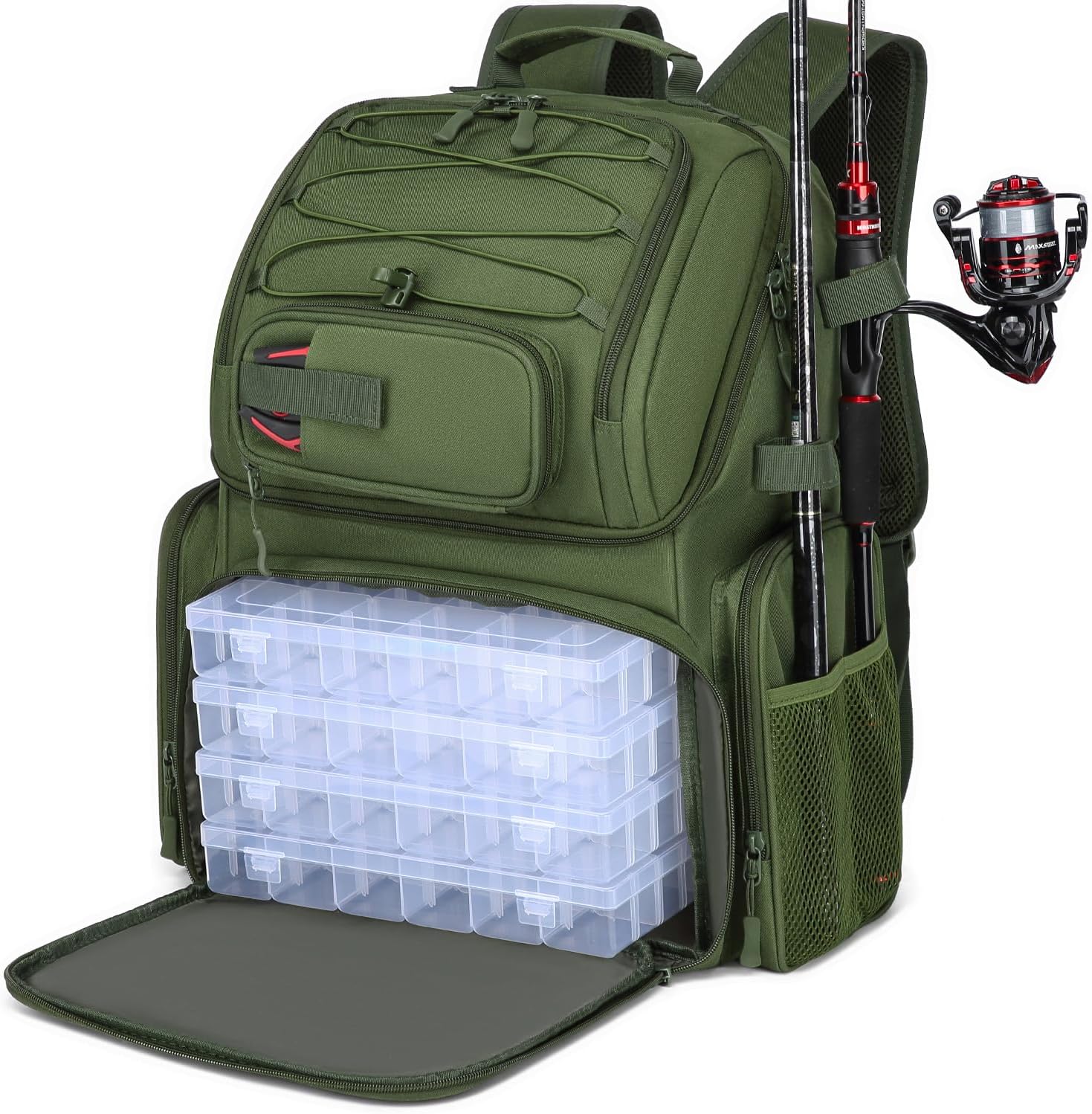 HAMBOLY Fishing Backpack with Tackle Boxes, 50L Fishing Tackle Bag with Cooler & Rod Holders, Waterproof Tackle Bag for Men