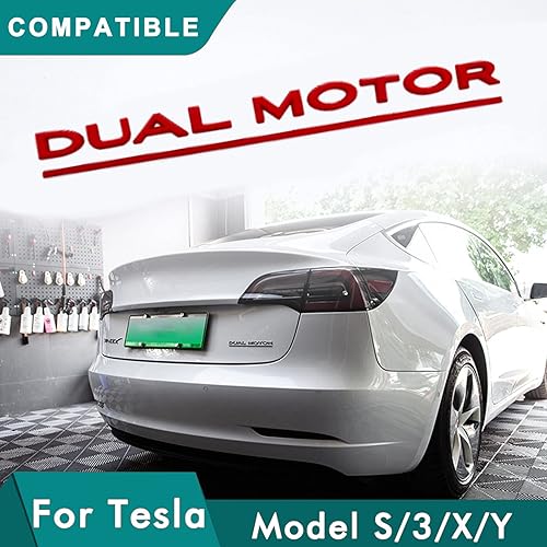Miniatura 2 de Funce Adhesivo de emblema de motor dual del modelo 3 Y, accesorios de letras compatibles con Tesla Model 3YSX (rojo)
