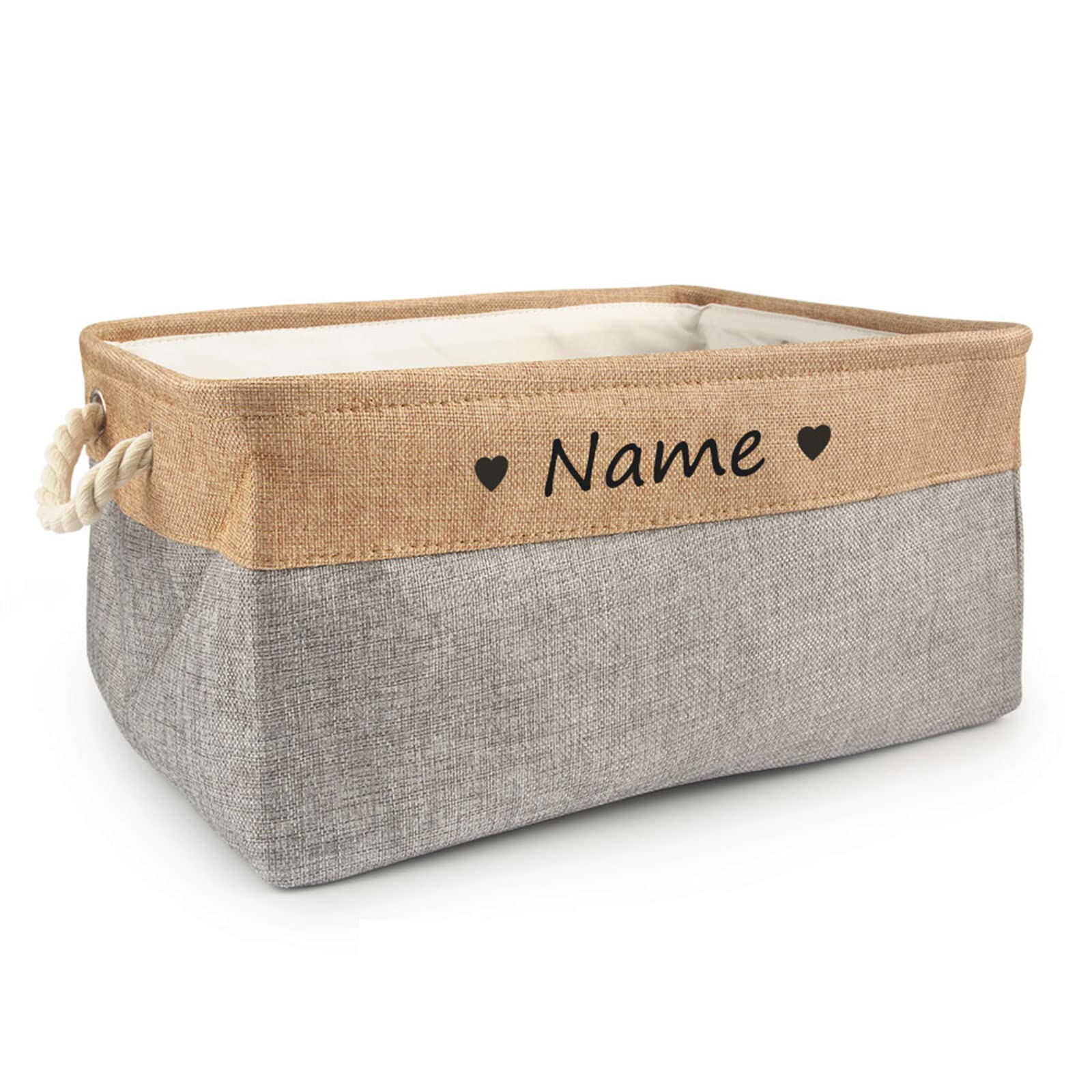 Personalized Dog Toy Box, Dog Toy Basket Storage with Cotton Handle, Customized Name and Paw Heart Print Puppy Toy Bin for Organizing Food Clothes and