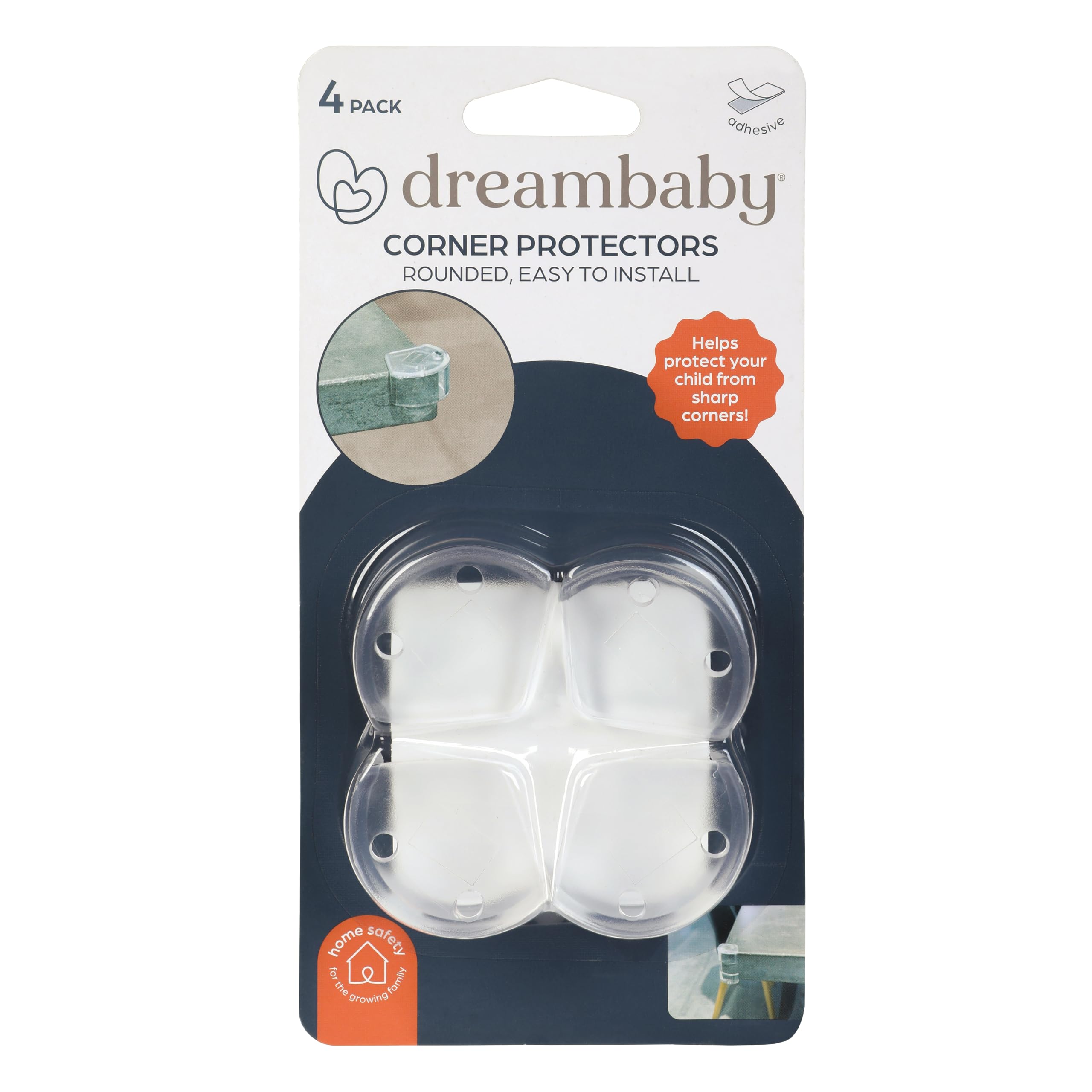 Dreambaby Corner Protectors - 4 Pack. Corner Protectors for Baby Pack of 4, Thick Table Furniture Edge Protectors for Kids with Strong Adhesion, Corner Guard & Edge Safety Bumpers - Clear