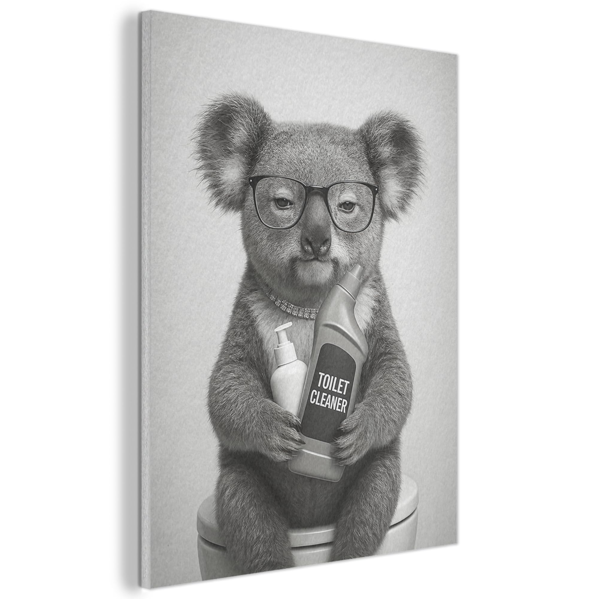 MuchoWow© Felt Panel 70x100 cm Framed Design Print Accent Interior Wallart Decoration Wall Art Koala - Glasses - Toilet