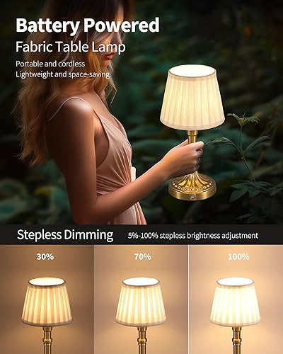 Miniatura 4 de KDG Lámpara de mesa portátil inalámbrica, pantalla de tela LED, lámparas de escritorio pequeñas, iluminación alimentada por batería de 4000 mAh, luz