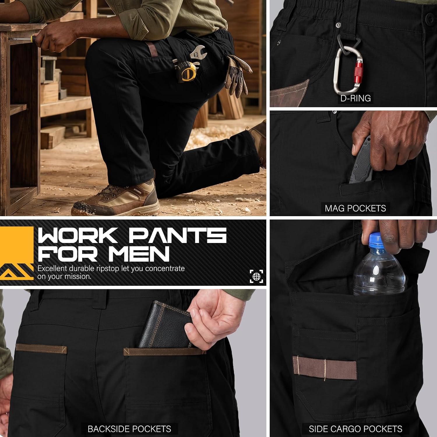 Men's Work Pants, Ripstop Water Resistant Stretch Outdoor BDU Tactical Hiking Utility Cargo Pants for Men - Image 4
