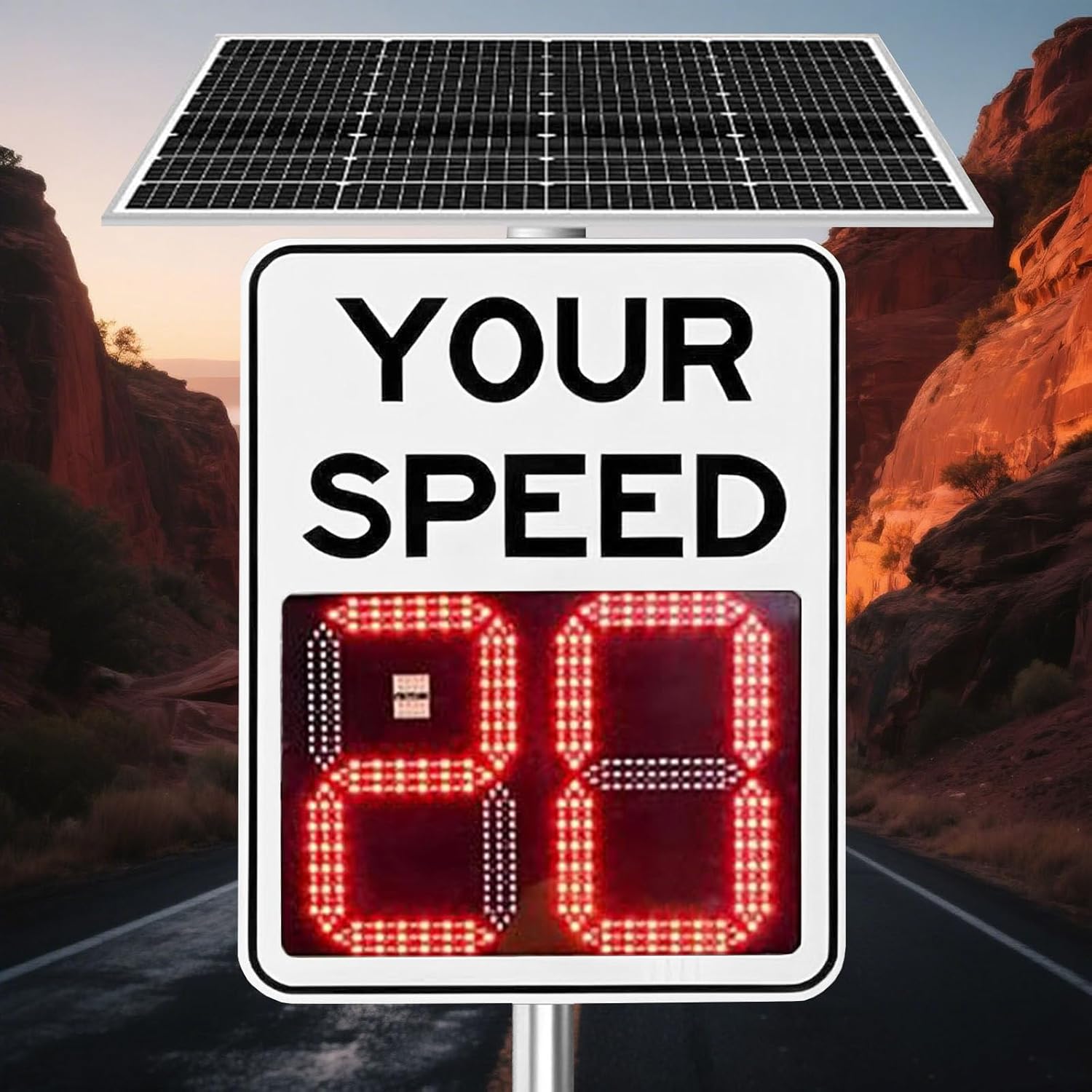 High Brightness Solar Powered Radar Speed Feedback Sign for Traffic Safety - Reflective Display, 50x70cm (20x27in) - Enhance Road Safety & Control Speed