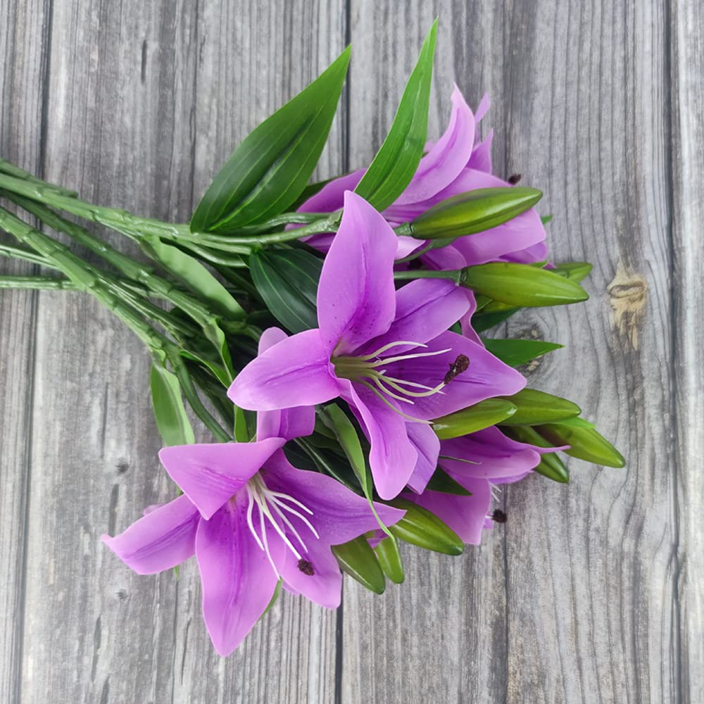 20pcs Fake Calla Lily Flowers - Artificial Purple & Purple Core Lilies For Wedding Bouquets & Home Decor - 13.4 Inch - View #5