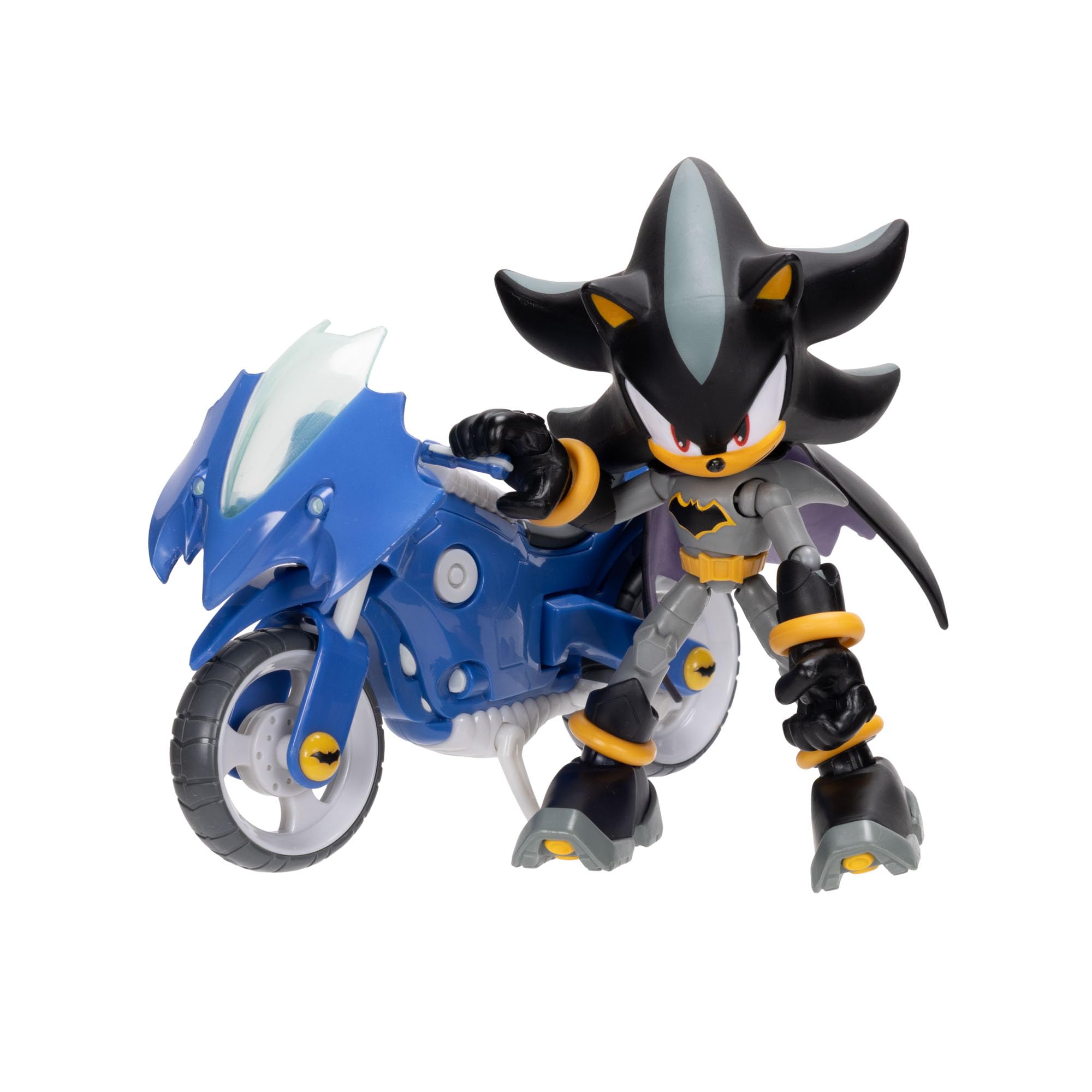 Coffret Figurine articulée DC x Sonic Shadow en Batman et Batcycle, Jakks Pacific, Comprenant Une Figurine Shadow de 12,7cm & Un véhicule interactif avec Roues Mobiles et béquille Fonctionnelle.