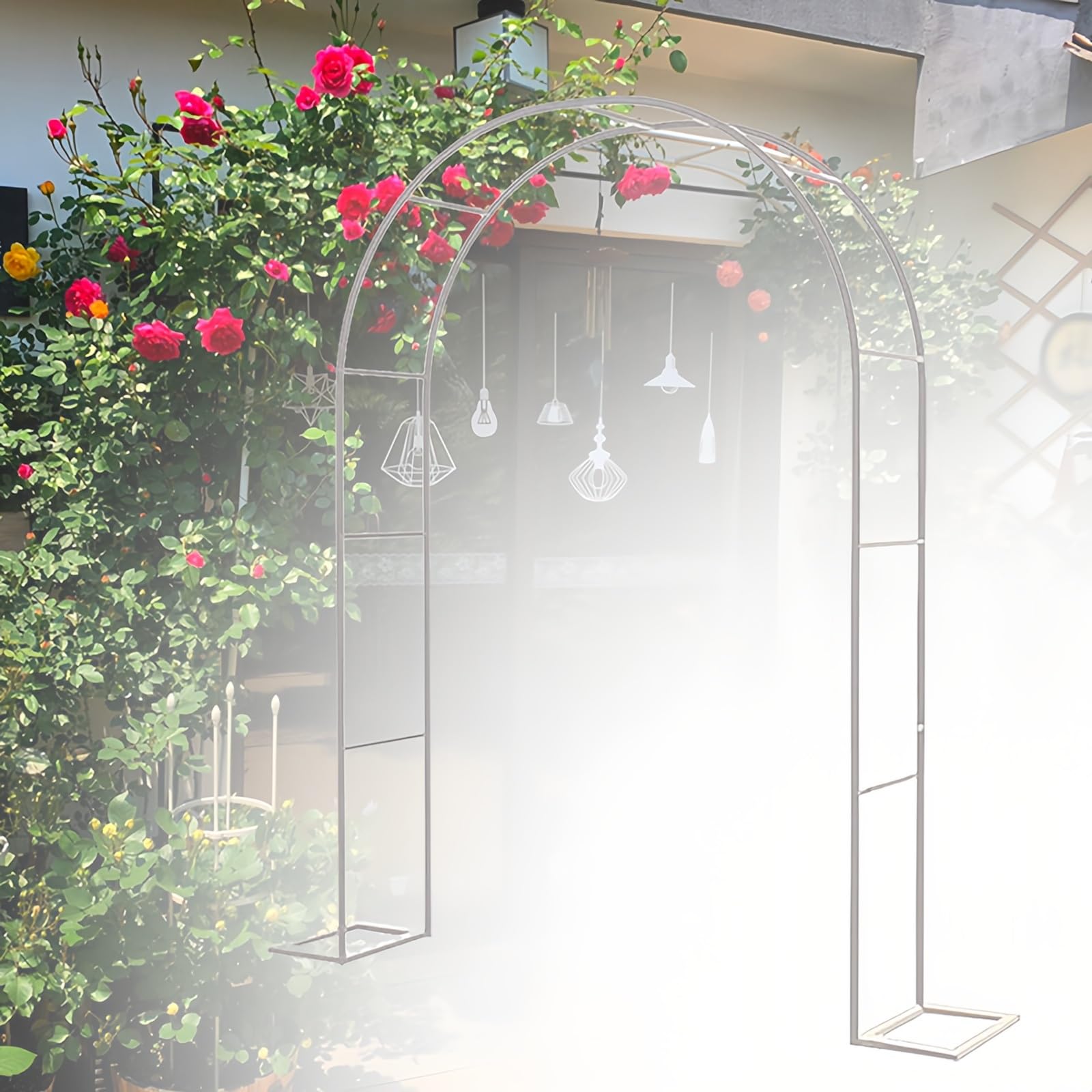 Stabiler Gartenbogen aus Metall, 240 x 220 cm, wetterbeständig, Rosenspalier für Terrasse, Hochzeit & Party, Dekoration, eleganter weißer Blumenbogen für Kletterpflanzen