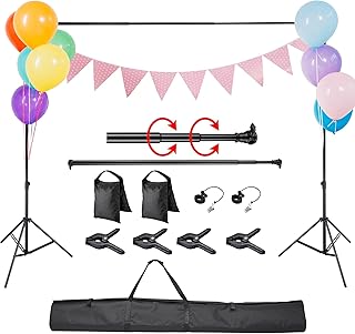WinSpin 9.5x10 Ft Backdrop Stand Kit for Parties Wedding Birthday Events Muslin Background Studio Tripod Crossbar Step and Repeat Adjustable Heavy Duty Backdrop Stand with Carrying Bag
