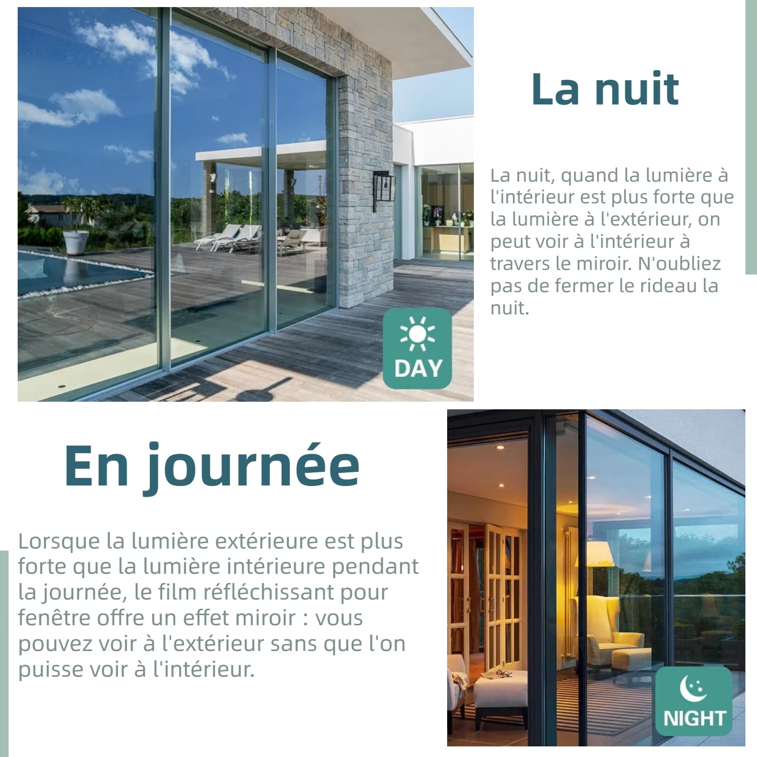 Film Miroir pour fenetre Anti Regard Anti UV avec Kit de Pose Film occultant Fenêtre Bon Effet Miroir Protection de la Vie privée pour Maison Bureau Magasin (Argenté, 76X400 CM)