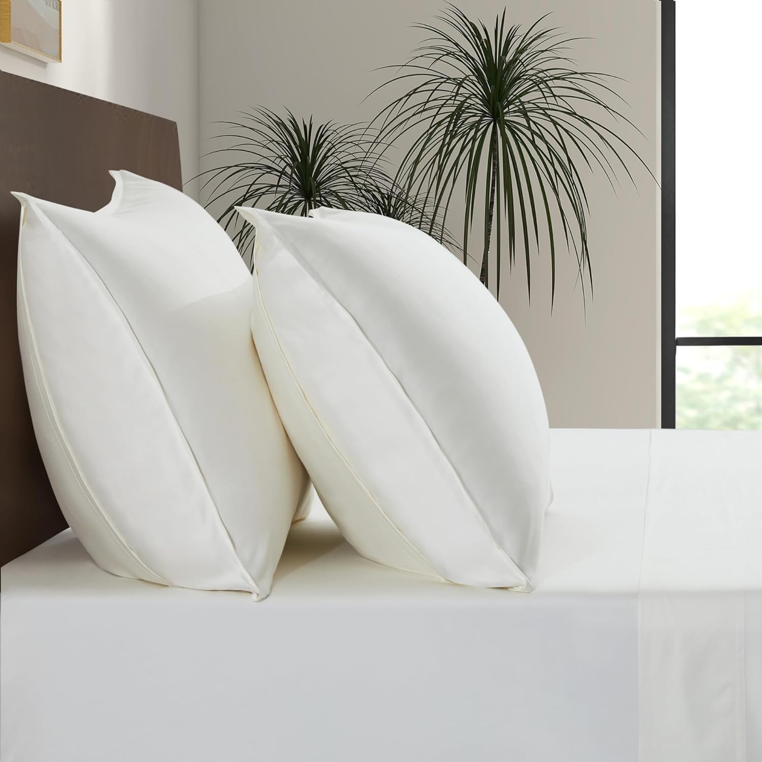 Luxury Bamboo Market | Queen Envelope Pillowcase Set | 100% Viscose Made from Bamboo | Organically Grown | Ultra Soft | Cooling | 2pcs [Dune]