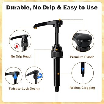 ミニシロップポンプ 375ml 13オンス ボトル用 – コーヒーシロップディスペンサーポンプ、Torani & スキニーシロップボトル、スペアチューブ、コーヒーバー、飲料ステーション、フードサービス用4パックポンプ