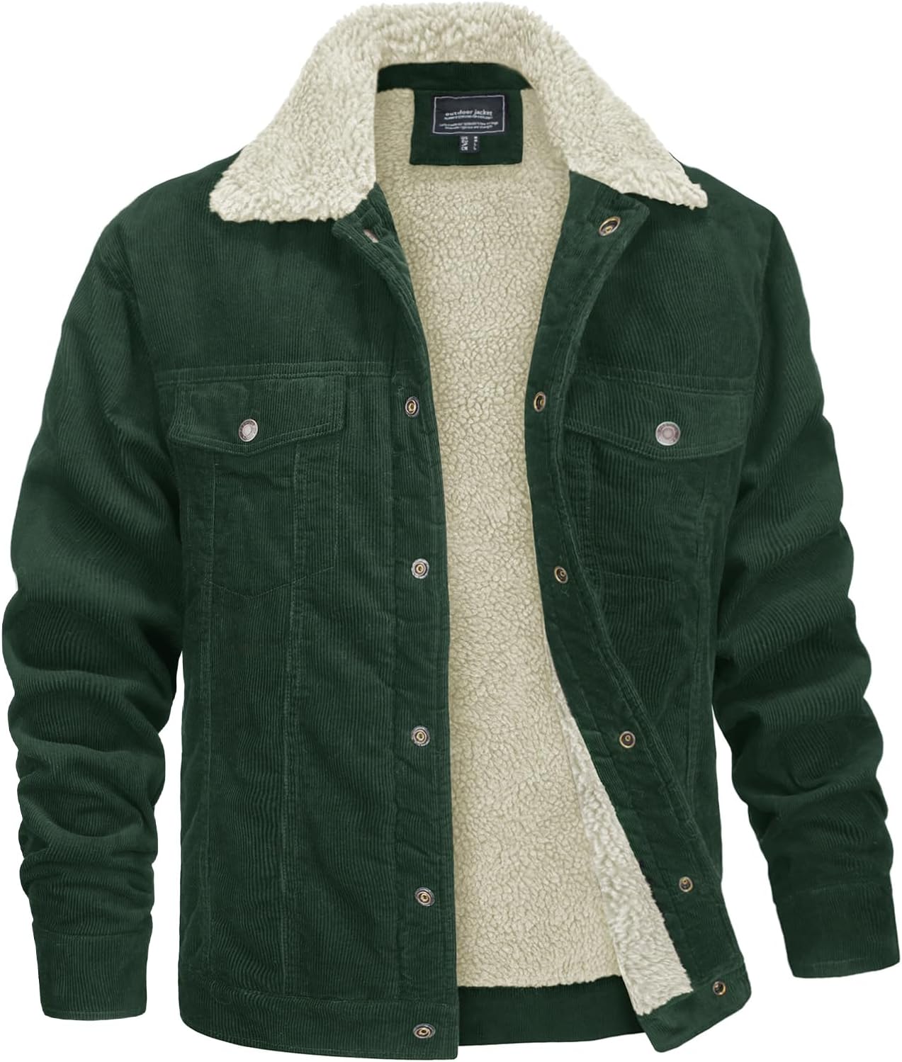 MAGNIVIT Men's Corduroy Fleece Cargo Jacket Winter Snap Button Lapel Sherpa Lined Trucker Cowboy Coat with 5 Pockets