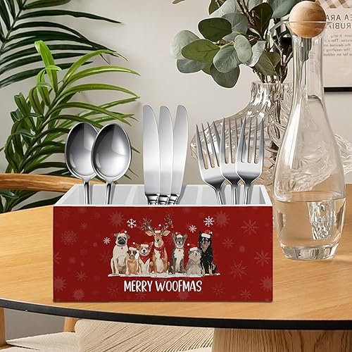 Miniatura 4 de Organizador de lápices de Navidad para perros, accesorios de escritorio, caja de madera con texto en inglés "Merry Woofmas", decoración de Perro