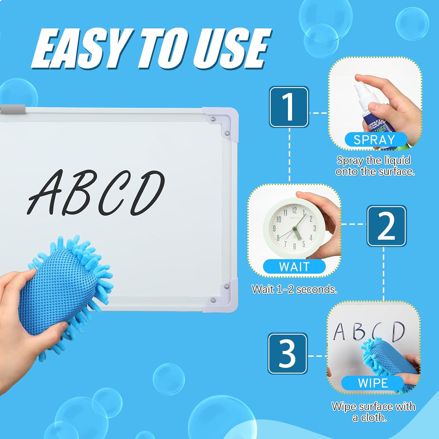 Fuyoooo 24 Pcs Whiteboard Cleaner and Eraser 3.4 Fl oz Whiteboard Cleaning Spray with Dry Erase Eraser Microfiber Shag for Markers Classroom, Home and Office Use