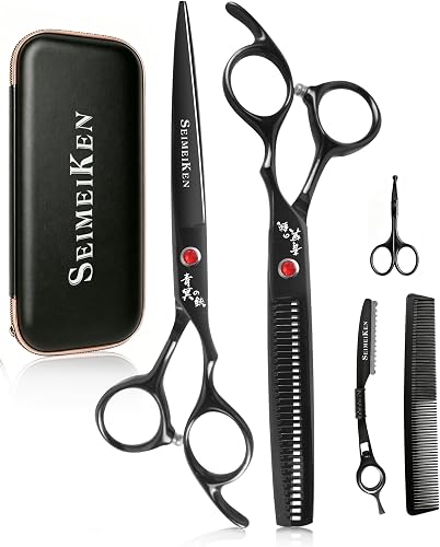 Hair Cutting Scissors Kit - 6.5" 440C Japanese Stainless Steel Hair Shears - Ultra Sharp Smooth Cuts Ergonomic Handle with Razor, Nose Scissors, Comb & Case, for Barbers, Salon Home Stylists