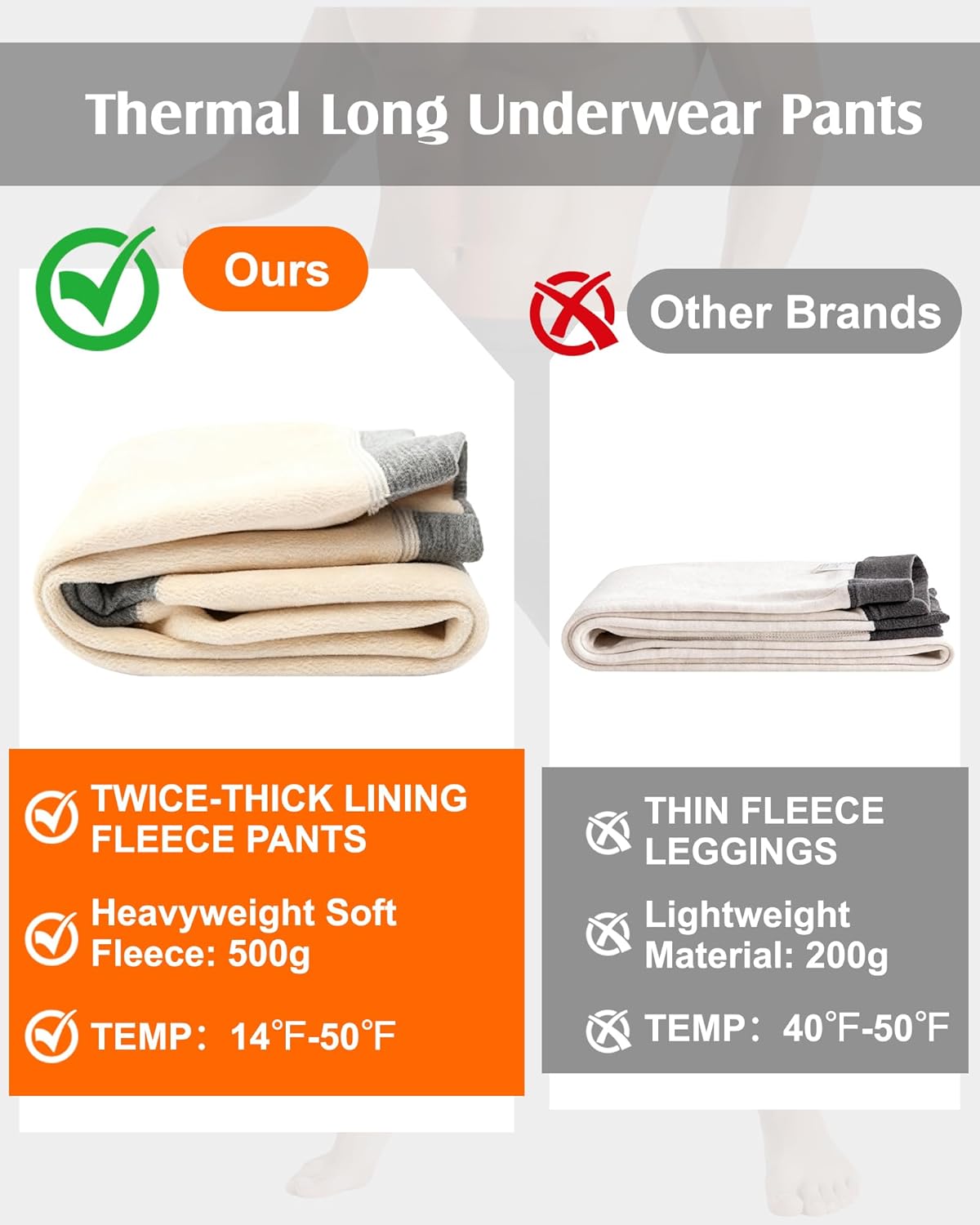 Patelai 2 Pack Mens Thermal Long Underwear Pants Winter Heavyweight Fleece Lined Underwear Bottom Cold Weather Base Layer