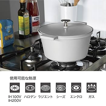 Amazon｜シービージャパン 無水調理鍋 IH対応 20cm グレー 内面