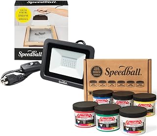 Speedball 30W LED UV Exposure Lamp and Fabric Screen Printing Ink Starter Set, 6-Colors for T-Shirt and Silkscreen Printmaking