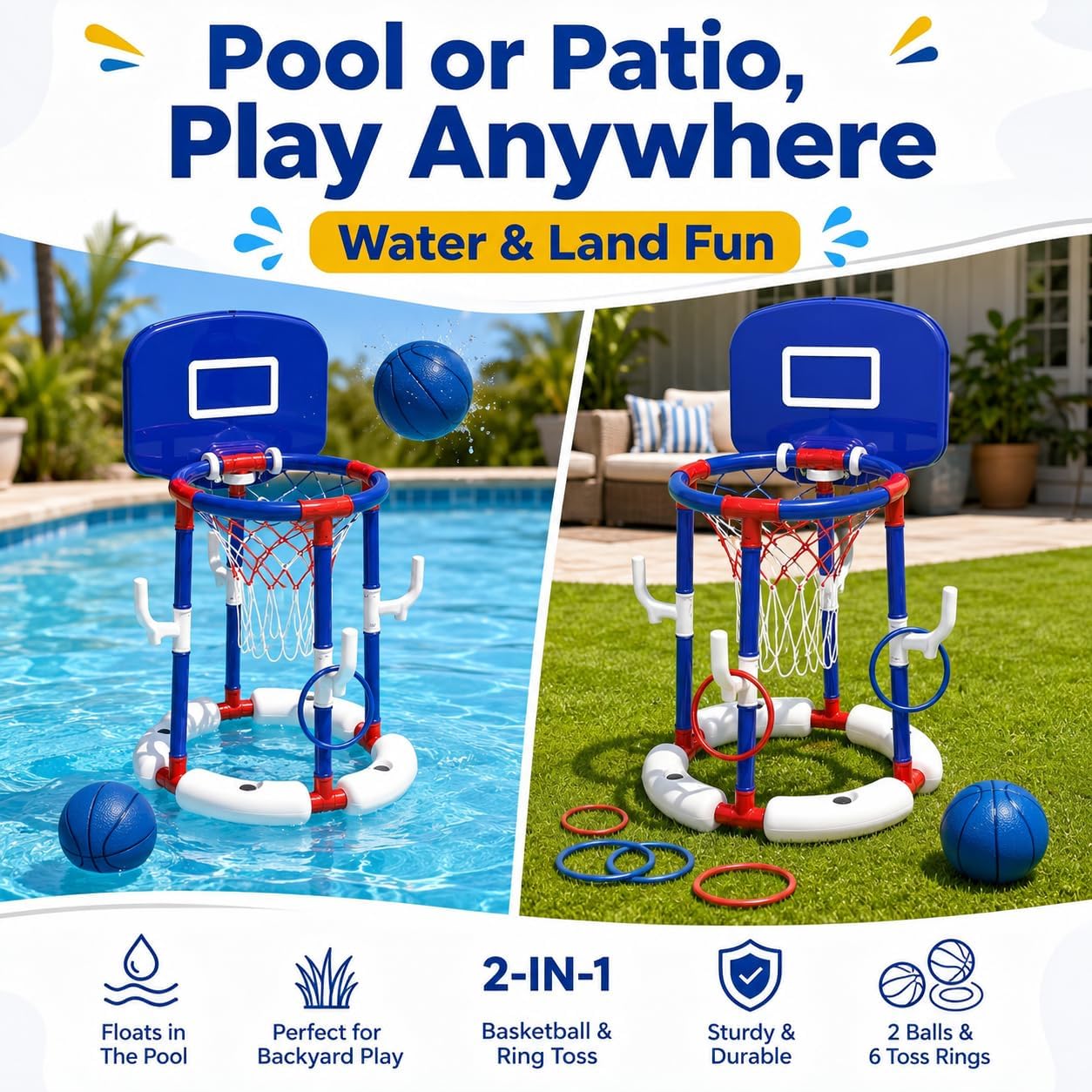 2-in-1 Floating Pool Basketball Hoop & Ring Toss Game
