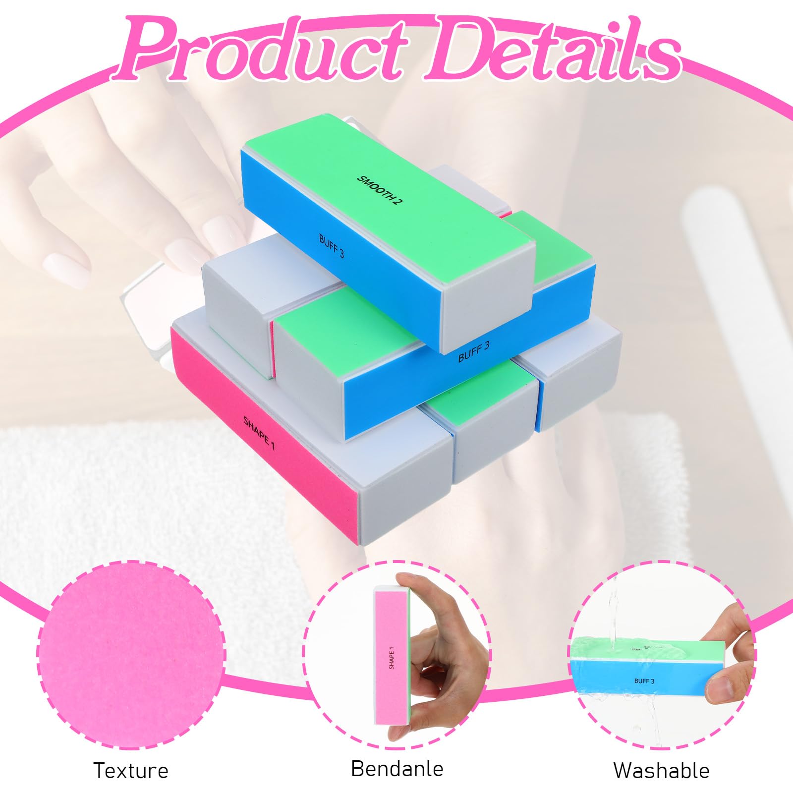 Lot de 6 polissoirs à ongles multicolores, 4 surfaces polies, bloc de lime à ongles pour limer, polir et lisser les ongles, y compris le lit de l'ongle et les bords des ongles