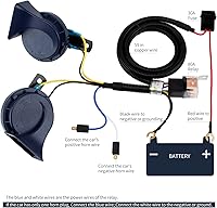 Vista 7 de FARBIN Kit de bocina de aire eléctrica de 12 V para camión, coche, SUV, motocicleta, barco - Bocina negra con arnés de cables