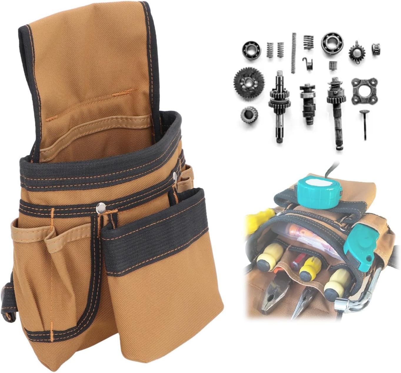 Tool Pouch Bag,Waist Tool Bag Low Stress Tool Pouch Lightweight Fine Stitching with 11 Pockets for Carpenter Electrician Woodworker Construction