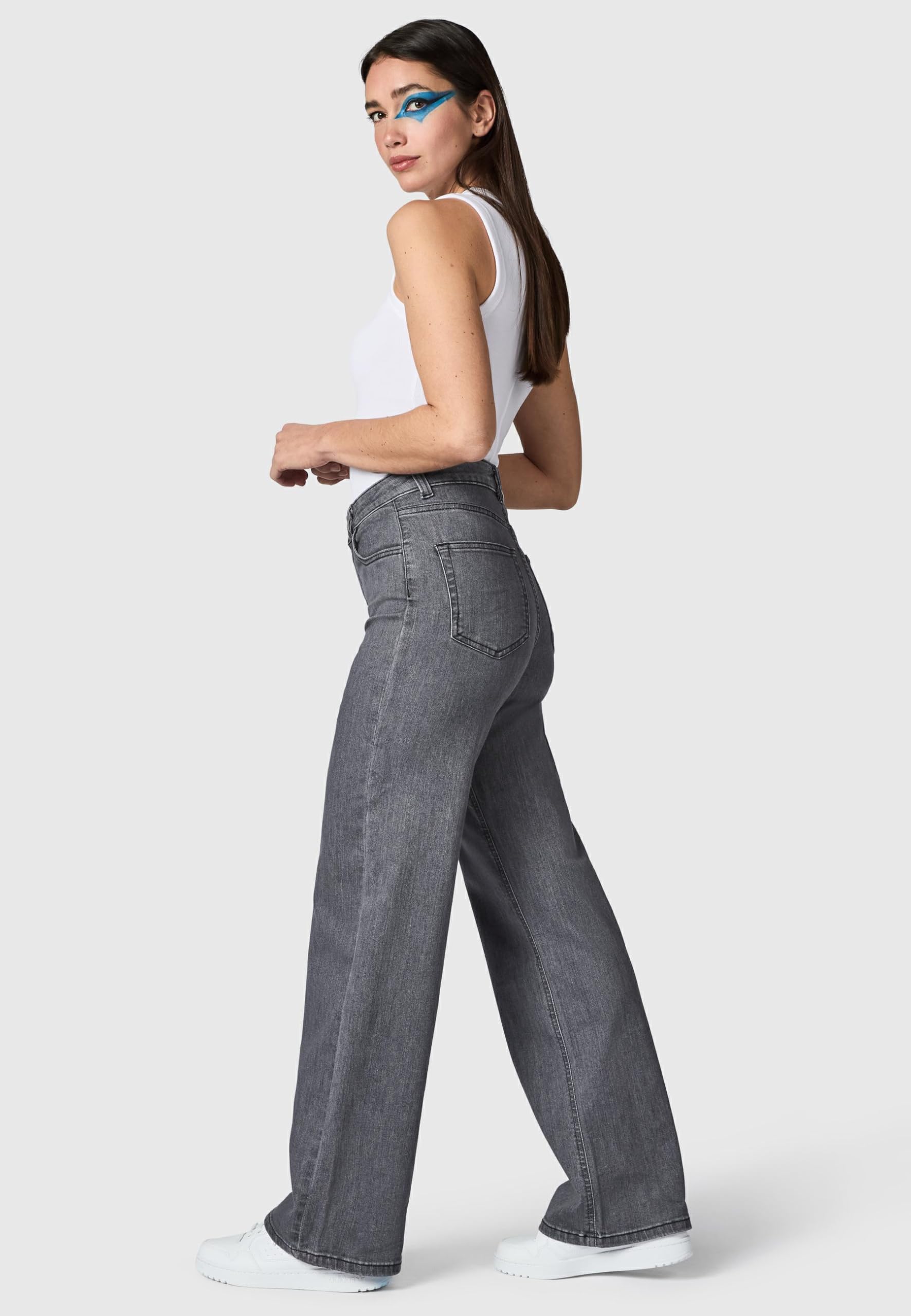 Peak Time Damen elastische Wide Leg Jeans High Waist 5-Pocket mit Bio-Baumwolle (GOTS Zertifiziert) Eklipsa