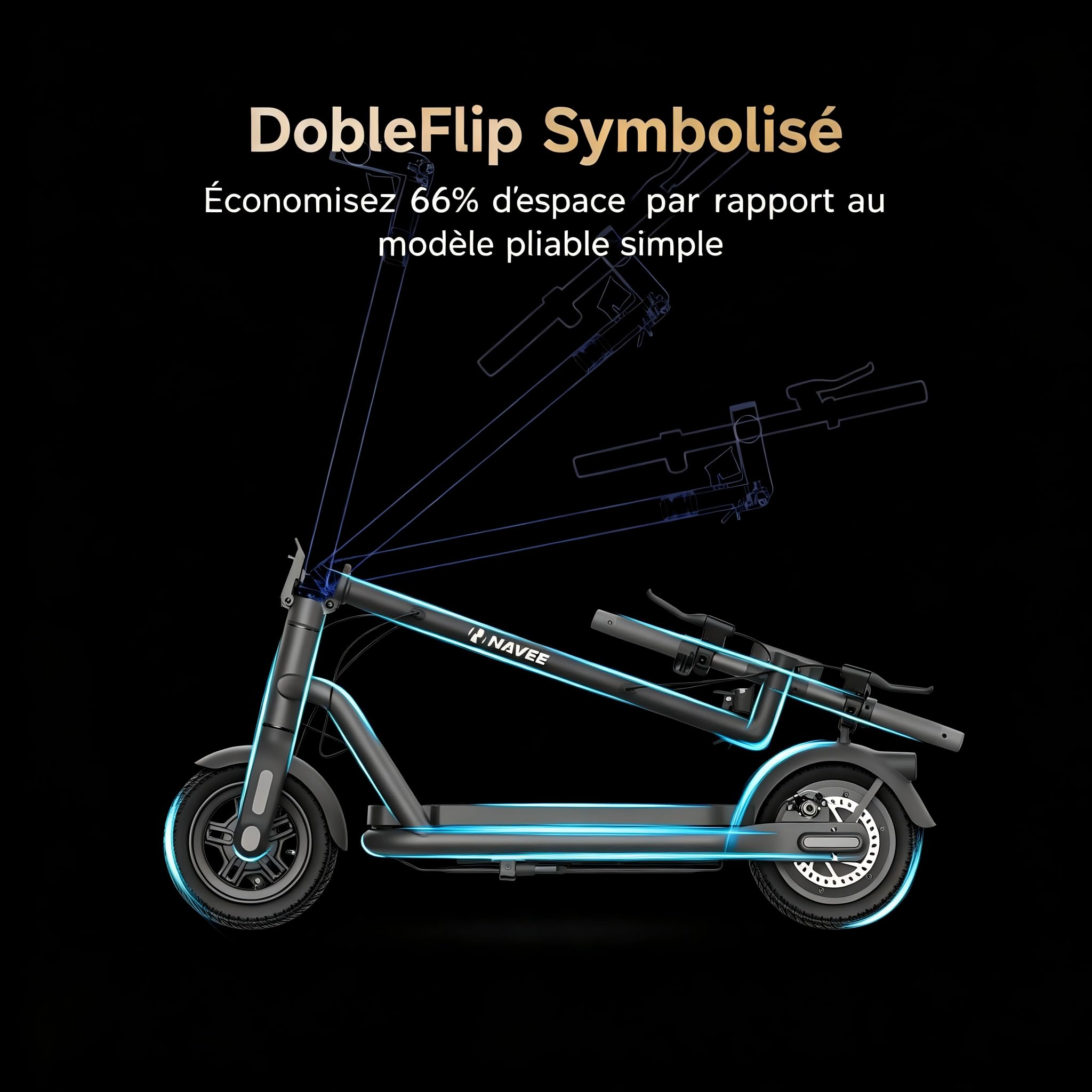 NAVEE N65i Trottinette Electrique Adulte 65KM Autonomie, Moteur 1000W, Trotinette Électrique Pliable, App & Clignotants, Absorption Double des Chocs, Pneus tubeless Tout-Terrain de 10,5″, TCS