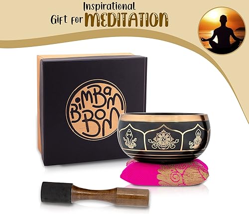 Miniatura 4 de BimBamBom - Cuenco tibetano hecho a mano con mazo y cojín, árbol de oración zen de latón de 4 pulgadas y cuenco de meditación para yoga y curación