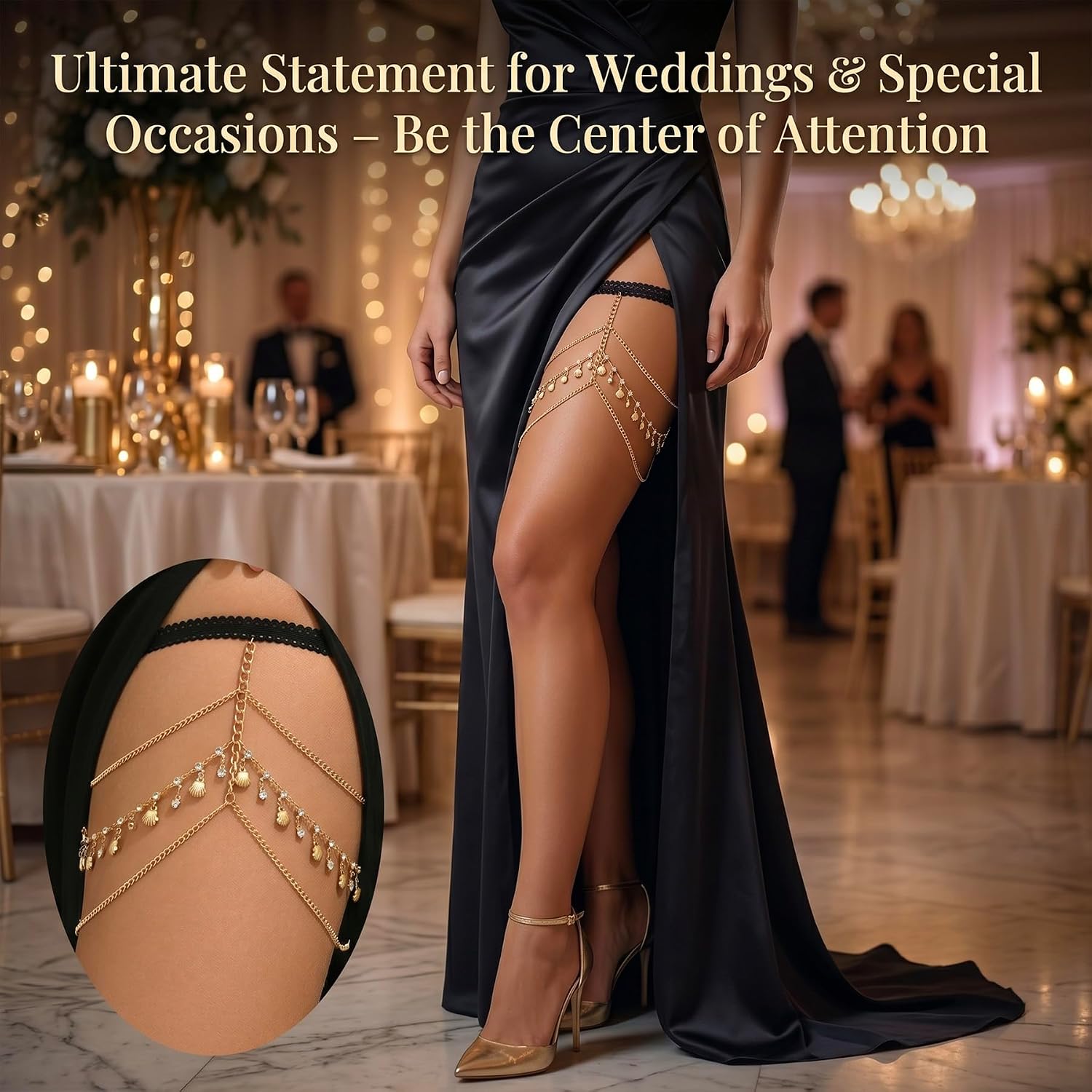 INSYOHO Leg Chain Thigh Jewelry for Women - 6pcs Gold Boho Layered Leg Accessories Thigh Bracelet Body Jewelry Bikini Accessories for Summer Beach Party