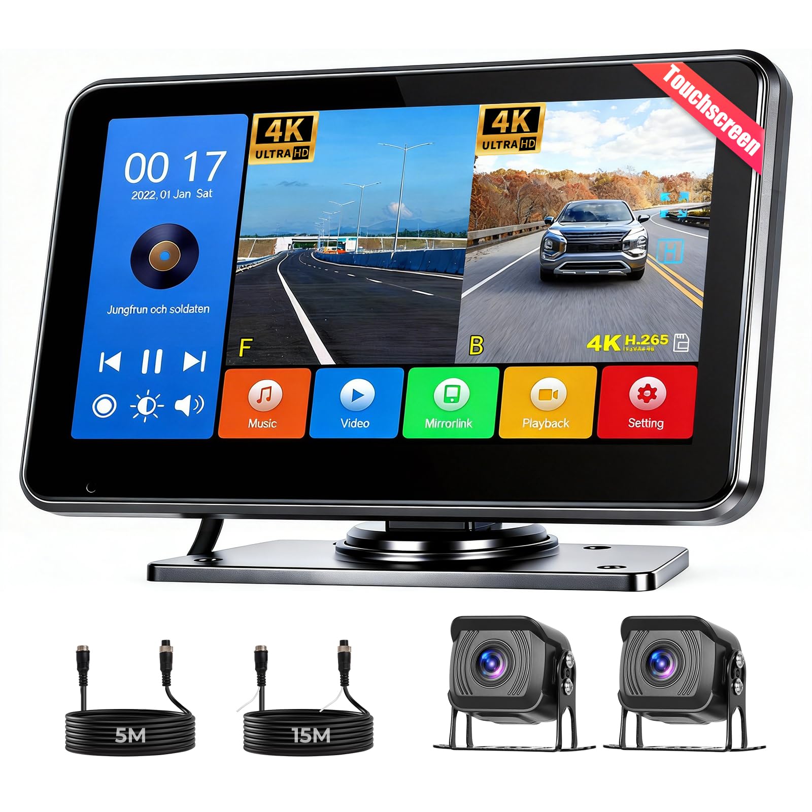 Hikity 4K DVR 7" IPS Monitor Kit Doppio Telecamera Posteriore 9-32V | Visione Notturna Telecamera IP68 Impermeabile Telecamera Posteriore Android Cast per Campeggio Auto Caravan Camion 9-32V
